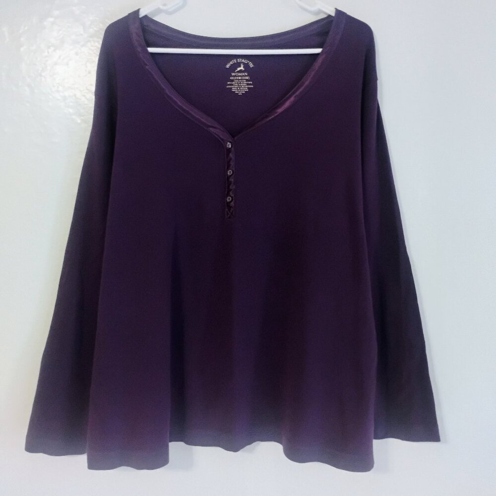 White Stag 4X Purple Long Sleeve Henley Top Plus Size Casual Tee